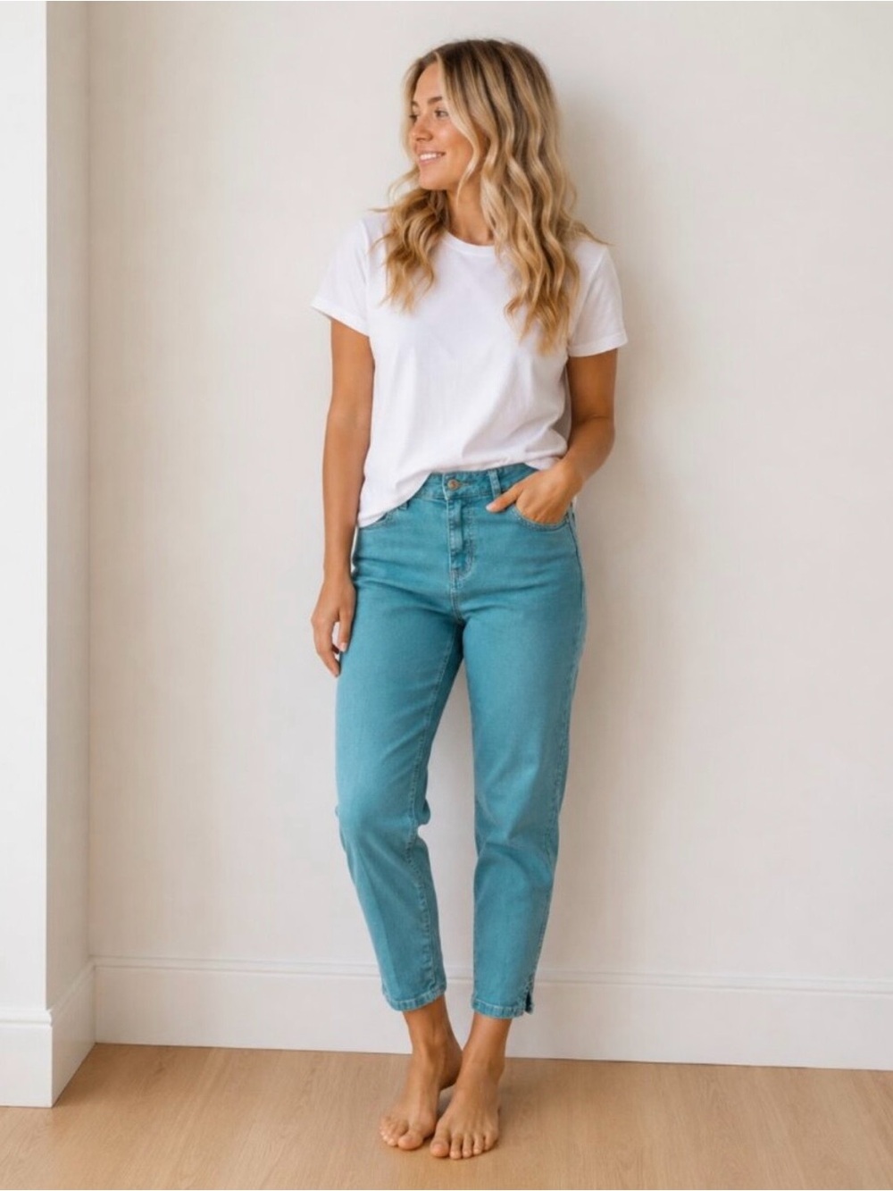 🩵Free People We The Free Teal Cropped Tapered Jeans Size 28🩵